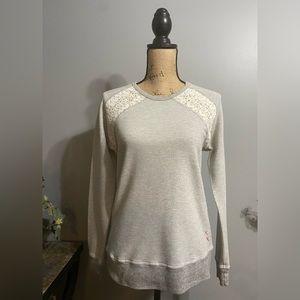 Sundry Crewneck Sweatshirt with Lace Detail, Heather Grey, Size 1